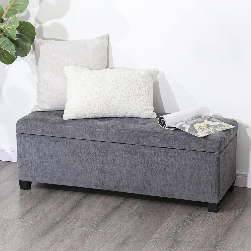 Asense Storage Ottoman Bench,42 inch Upholstered End of Bed Bench,Safety Hing...