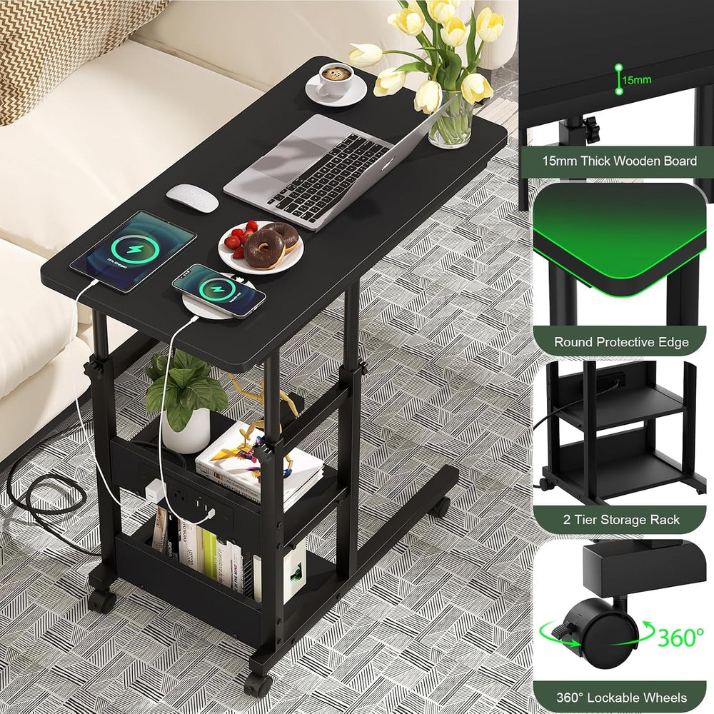 Armocity C Shaped End Table Height Adjustable - Couch Side Table with Chargin...