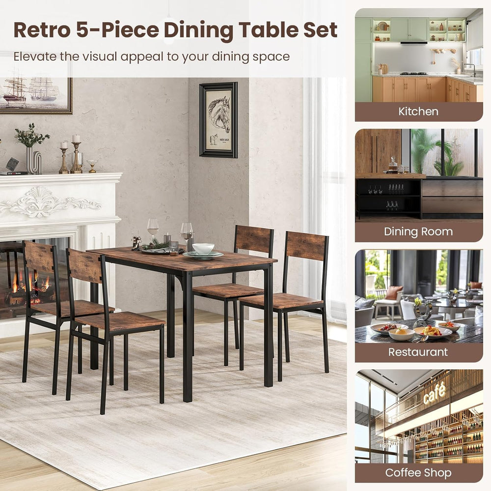 Tangkula 5-Piece Dining Table Set for 4 | Heavy Duty Metal Frame, Space-Savin...