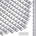 12 Pack 47 Inch Dual Track Upright Wall Shelving System Shelf Bracket Twin Slot Shelf Rail Twin Track Upright Heavy Duty Support System for Pantries, Linen Closets, Laundry Rooms (Silver)