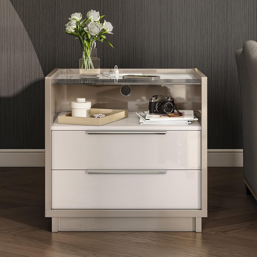 AMERLIFE 23.6" Nightstand Set of 2, Modern Bedside Table, Cream & Gr...