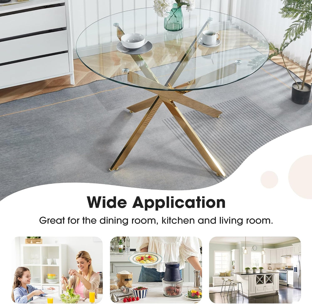 Round Glass Dining Table Set for 4, Small Kitchen Table Set for 4, 47" C...