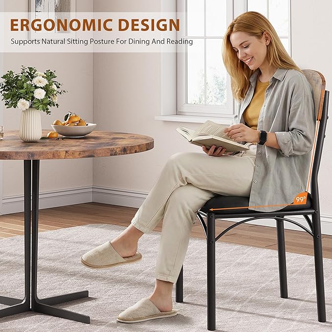 Dining Chairs Set of 4 - Upholstered Dining Room Chairs with PU Leather, Industrial Kitchen Chairs with Wooden Backrest and Thickened Metal Legs, for Dining Room, Living Room (Vintage)