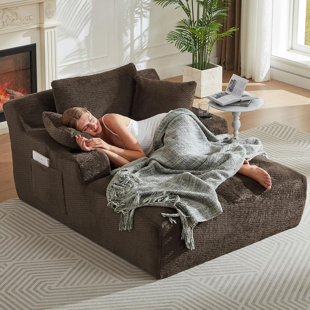 49.2"Oversized Chaise Lounge Chair Indoor,Faux Fur Reading Chair with Cu...