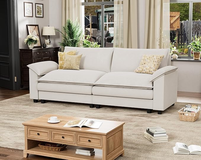 Homall 80" Modular Sectional Sofa, Loveseat Sofa Couch with Double-Layer Cushion, DIY Combination Chenille Deep 2-Seat Cloud Couch for Living Room, Apartment (White, Loveseat Sofa)