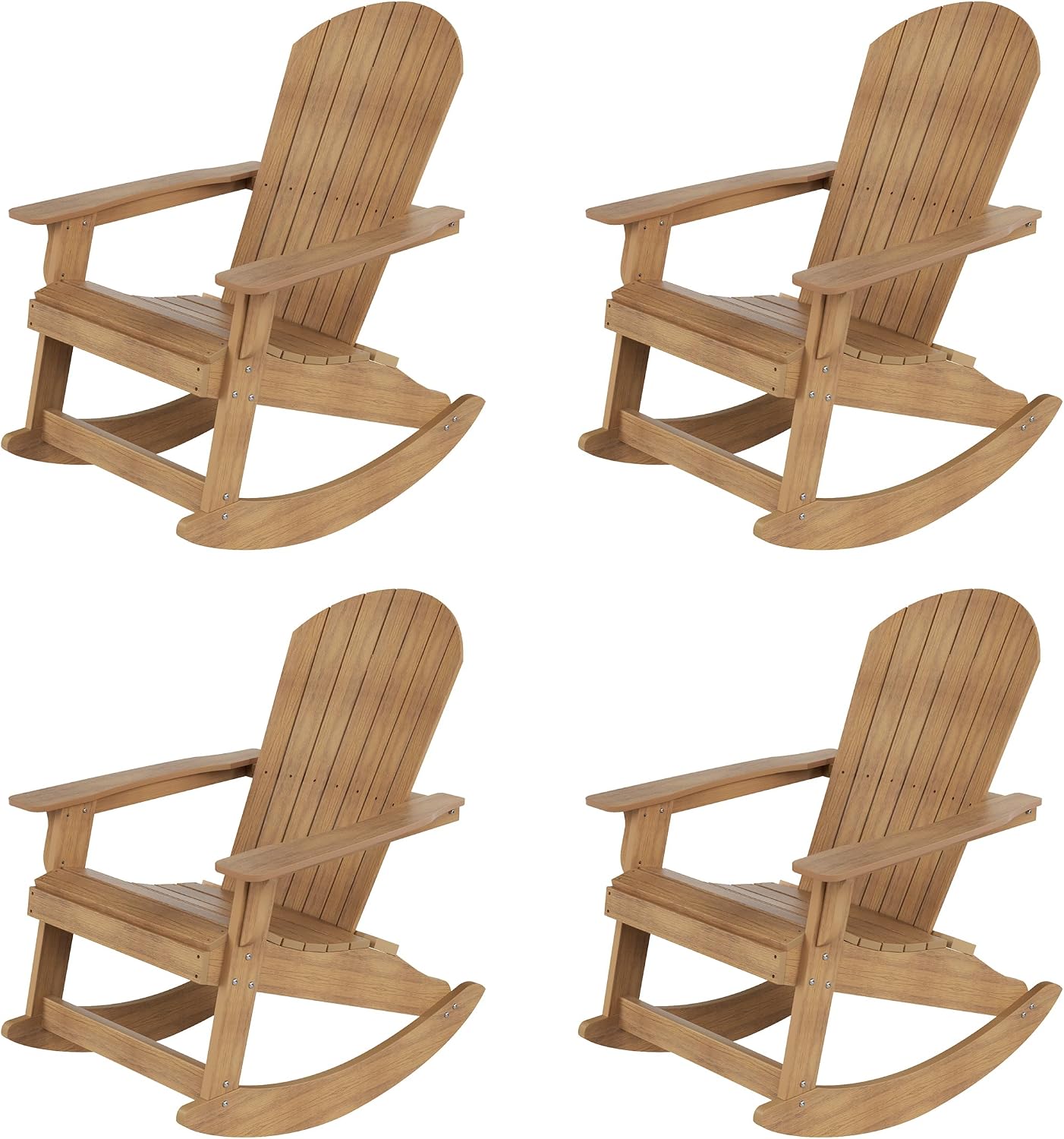 WO Home Furniture Patio Rocking Chair Set of 4 PCS Garden Outdoor HDPE UV Weather Resistant (Teak)