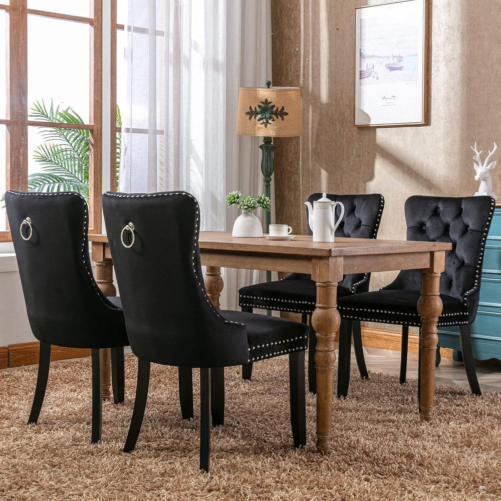 ODUSE-DAILY Black Velvet Dining Chairs Set of 4, Kitchen & Dining Room Ch...