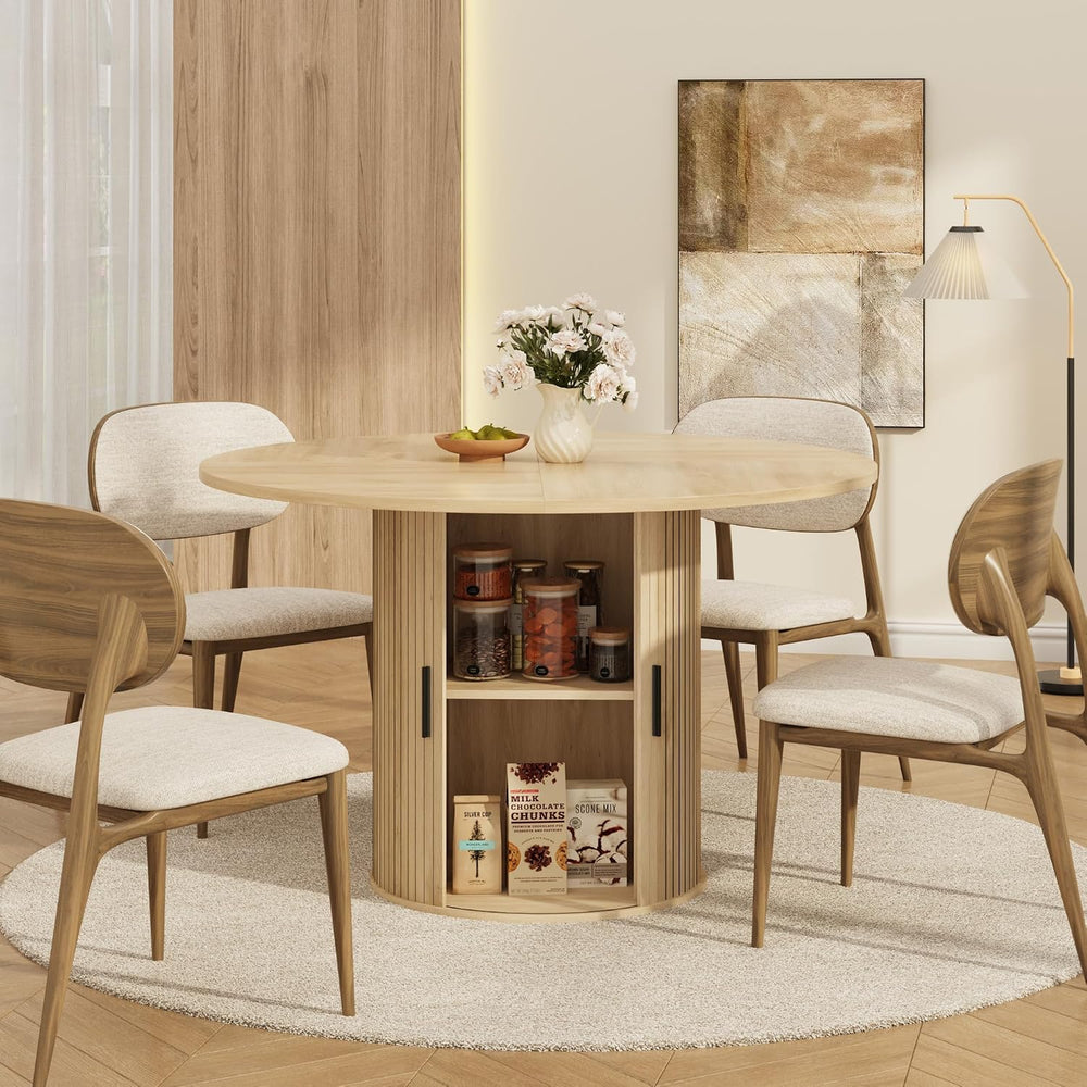 IDEALHOUSE 47 Inch Round Dining Table for 4, Natural Oak | Farmhouse Kitchen ...