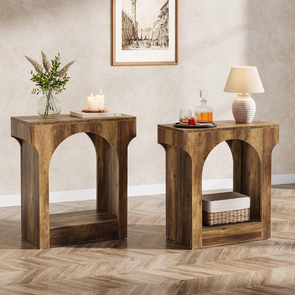 Tribesigns Wood End Table Set of 2, Side Table with Storage Space for Living ...
