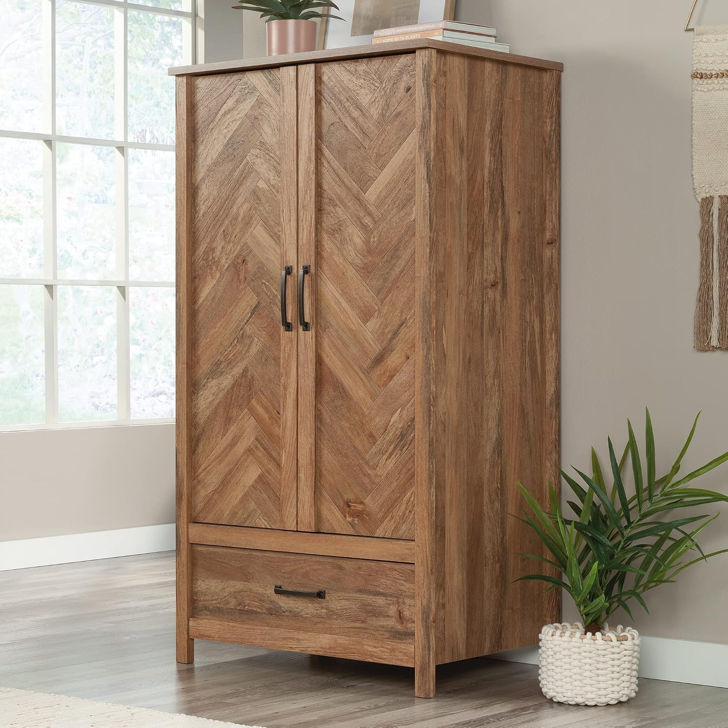 Sauder Cannery Bridge Armoire, L: 32.36" x W: 22.52" x H: 59.80", Sindoori Mango Finish