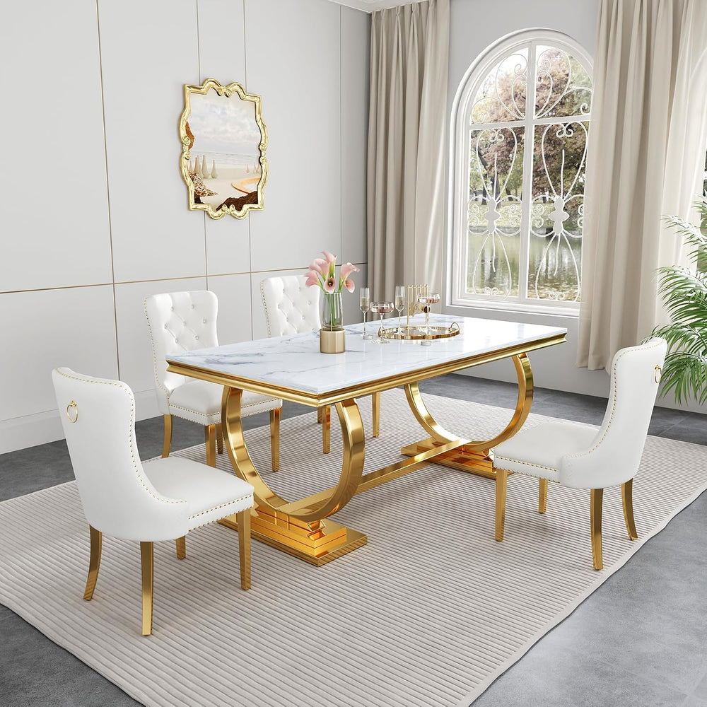 White Velvet Dining Chairs Set of 2, Mid Century Modern Kitchen & Dining ...