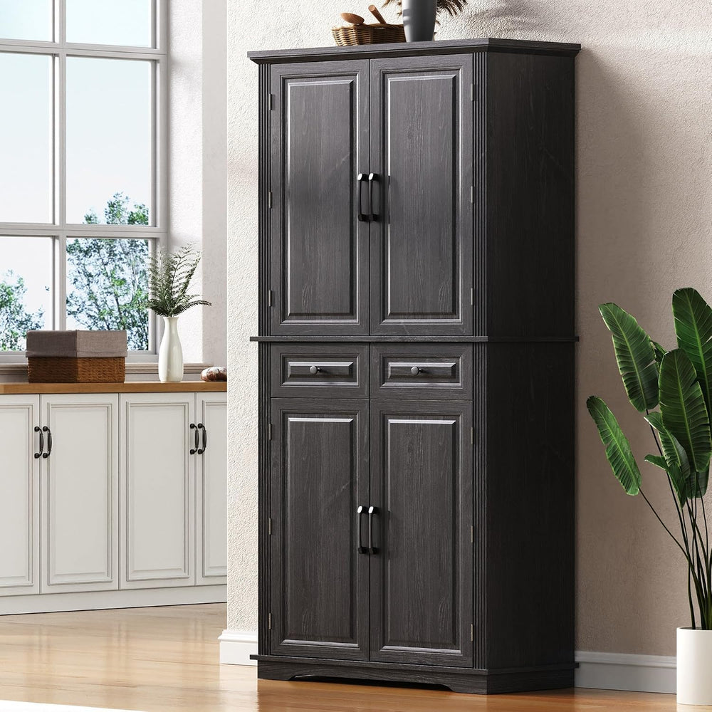 71" Tall Kitchen Pantry Cabinet with 3 Pull Out Organizers, Farmhouse St...
