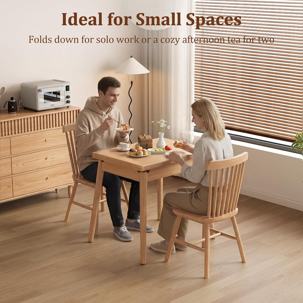 Solid Wood Small Dining Table, 23.6"L-47.2"L Expandable Kitchen Tab...