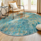 Washable Area Rugs 8ft Non-Slip Modern Abstract Soft for Living Room Entryway Bedroom Nursery, Print Pattern, Teal Blue Green Orange Rust Red Colorful