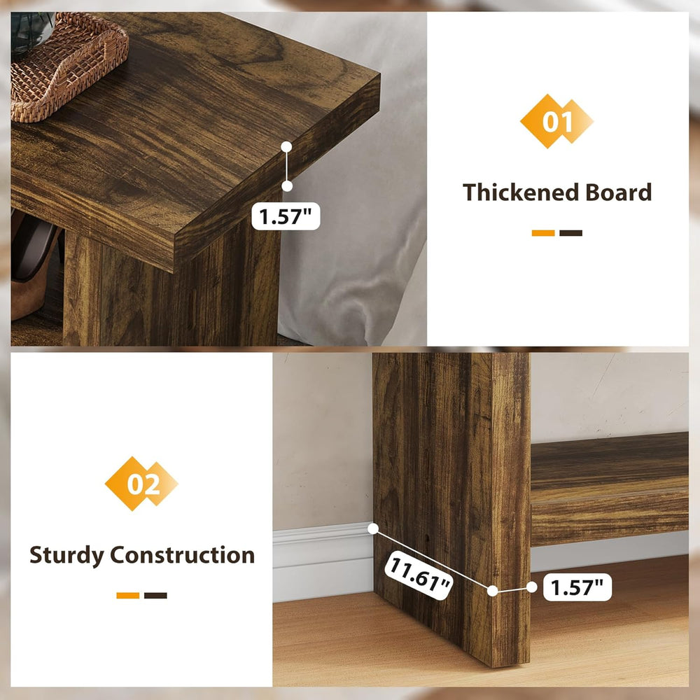 2 Tier Entryway Bench, 47.24" Shoe Bench, Rustic Shoe Rack, Wooden Stora...