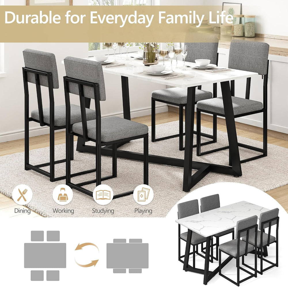 5-Piece Dining Table Set for 4, Faux Marble 47.24" Kitchen Table with 4 ...