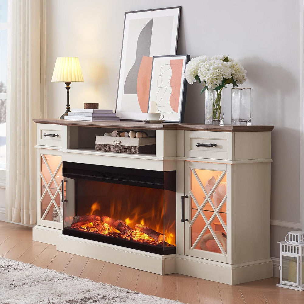 OKD 3-Sided Glass Farmhouse Electric Fireplace TV Stand for TVs up to 80'...