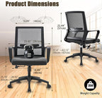 Office Chair ergonomically Designed with Breathable mesh backrest and Lumbar Support Adjustable Height Suitable for Offices Homes bedrooms Study Rooms Black