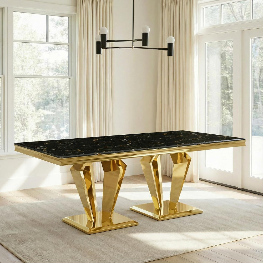 66.9" Dining Table for 4-6,Elegant Kitchen Table with Faux Marble Top Di...