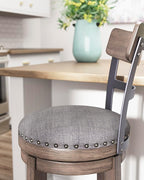 Signature Design by Ashley Caitbrook 24" Farmhouse Counter Height Upholstered Swivel Barstool, Gray