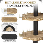 LadyRosian 3-Tier Wooden Rotating Jewelry Display Stand | Bracelet & Keychain Organizer with Advertising Board | 54 Hooks Rustic Holder for Vendor Booth & Stores (3-Tier Round Hexagon)