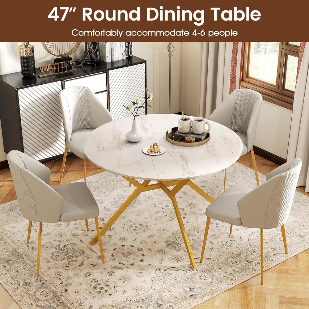Giantex Folding Dining Table for 4-6 People, 47" Round Drop Leaf Table w...