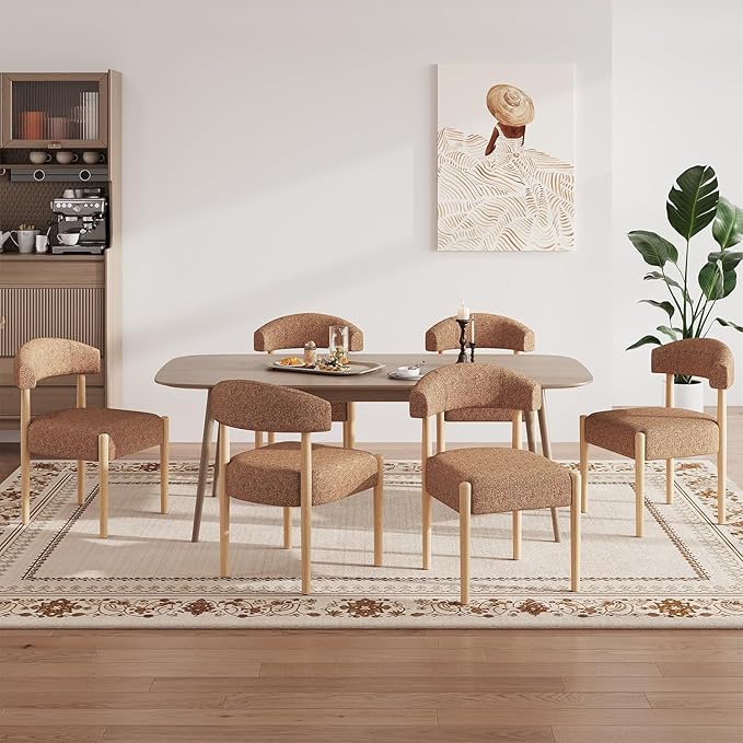 VKNOW Wooden Dining Chairs Set of 6, Modern Upholstered Dining Room Chairs wi...
