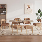 VKNOW Wooden Dining Chairs Set of 6, Modern Upholstered Dining Room Chairs with Rubberwood Legs and Curved Backrest, Fabric Kitchen Chairs for Farmhouse/Living Room/Dining Room, Orange