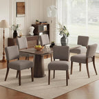 COLAMY Mid Century Modern Dining Chairs Set of 6, Upholstered Kitchen Chairs with Back, Farmhouse Fabric Side Dining Room Chairs with Wood Legs for Dining Room Kitchen Restaurant, Brown