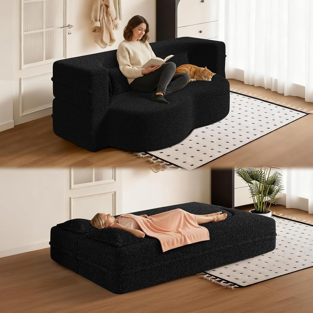 CAPCAEK Folding Sofa Bed,15" Full Size Couch for Living Room, Teddy Fabr...