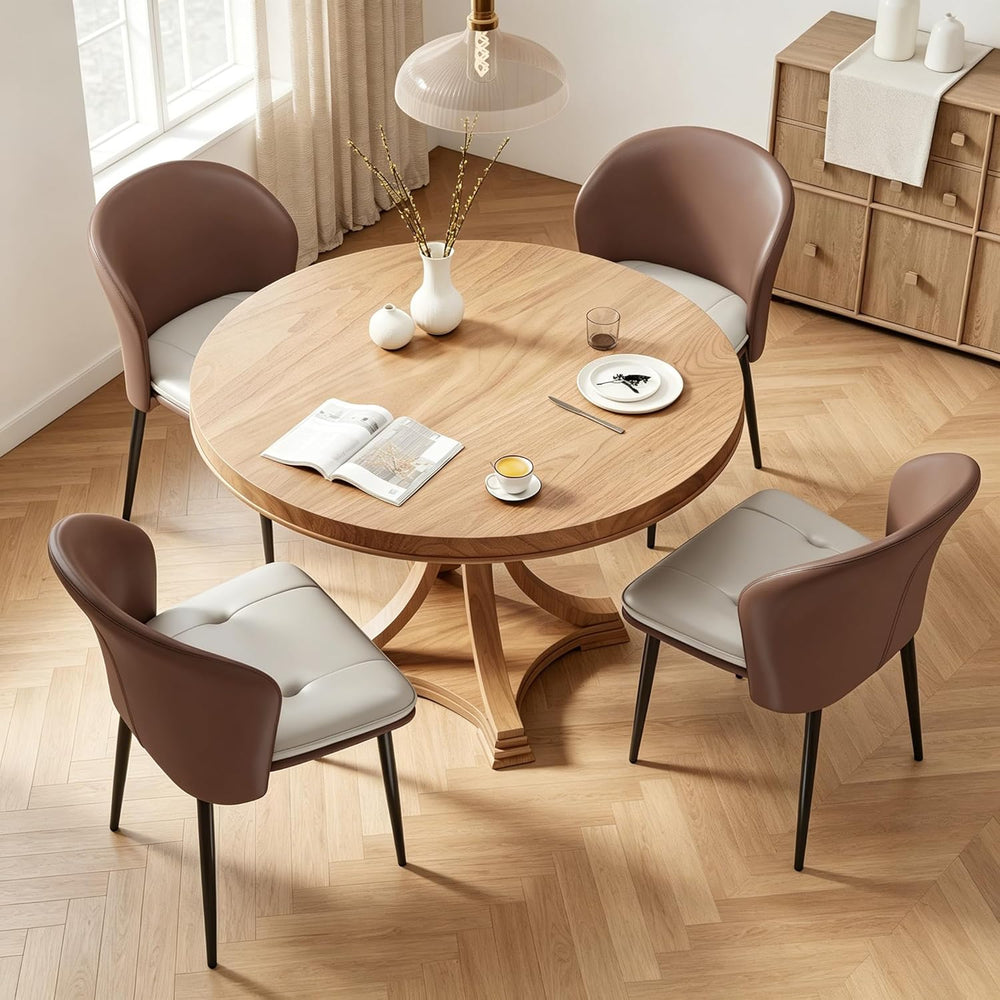Modern Curved Back Dining Chairs Set of 4, Faux Leather Upholstered Accent Ch...