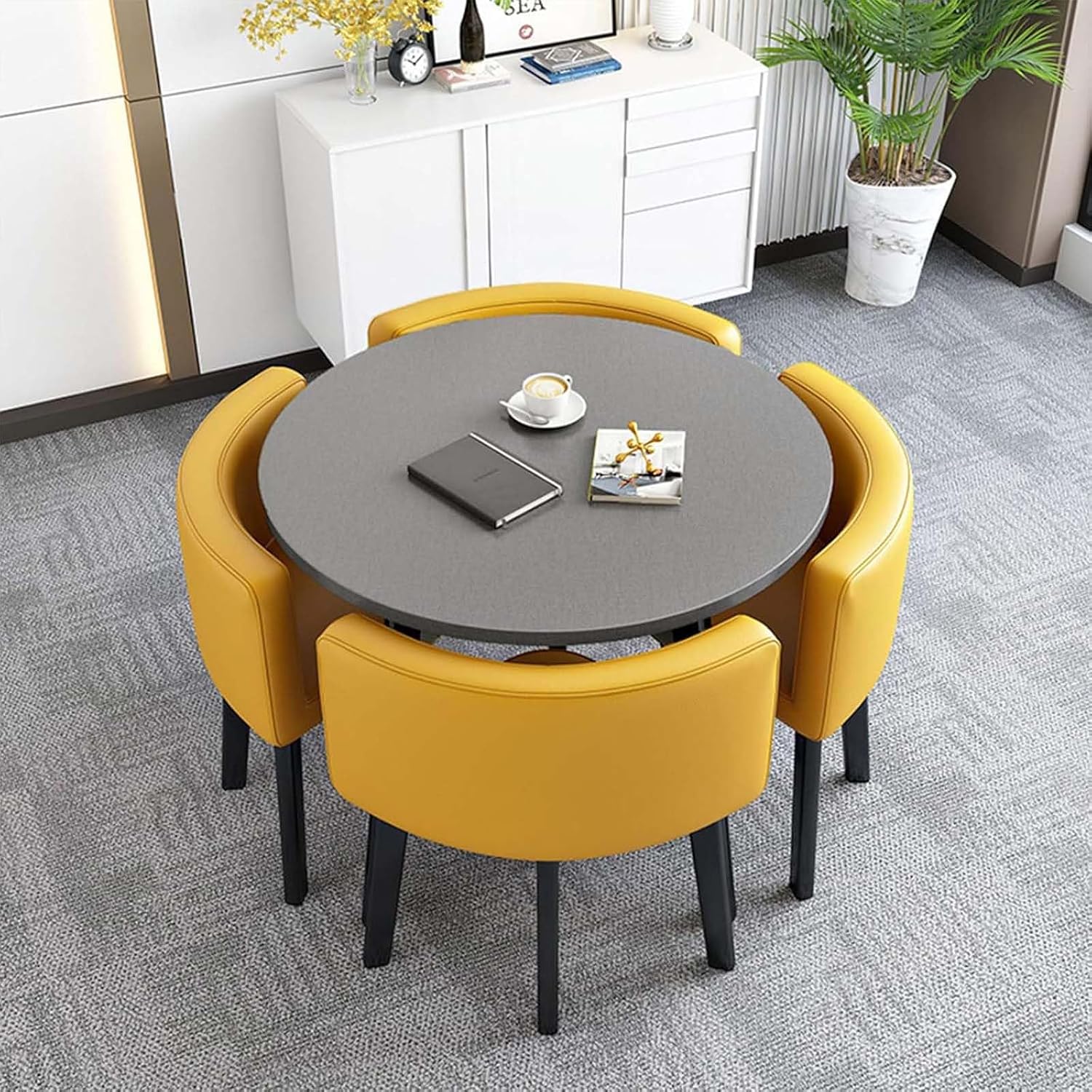 Reception Desk for Spaces with Lockable Drawer, Compact Office Counter Desk Counter Modern Front Lockable Drawers,Modern Round Square Dining Table Set with 4 Chairs Conference Table & Recept