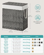 SONGMICS Laundry Hamper with Lid, 110L Clothes Hamper with 2 Removable Liner Bags, 6 Mesh Bags, Wicker Laundry Basket, Double Laundry Hamper for Bathroom, 13 x 22.4 x 23.6 Inches, Gray ULCB52WG