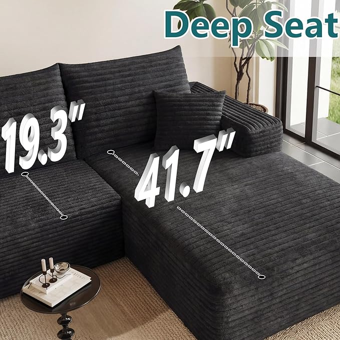 95" Modular Sectional Couch, L Shaped Cloud Sofa with Chaise Lounge, Cor...