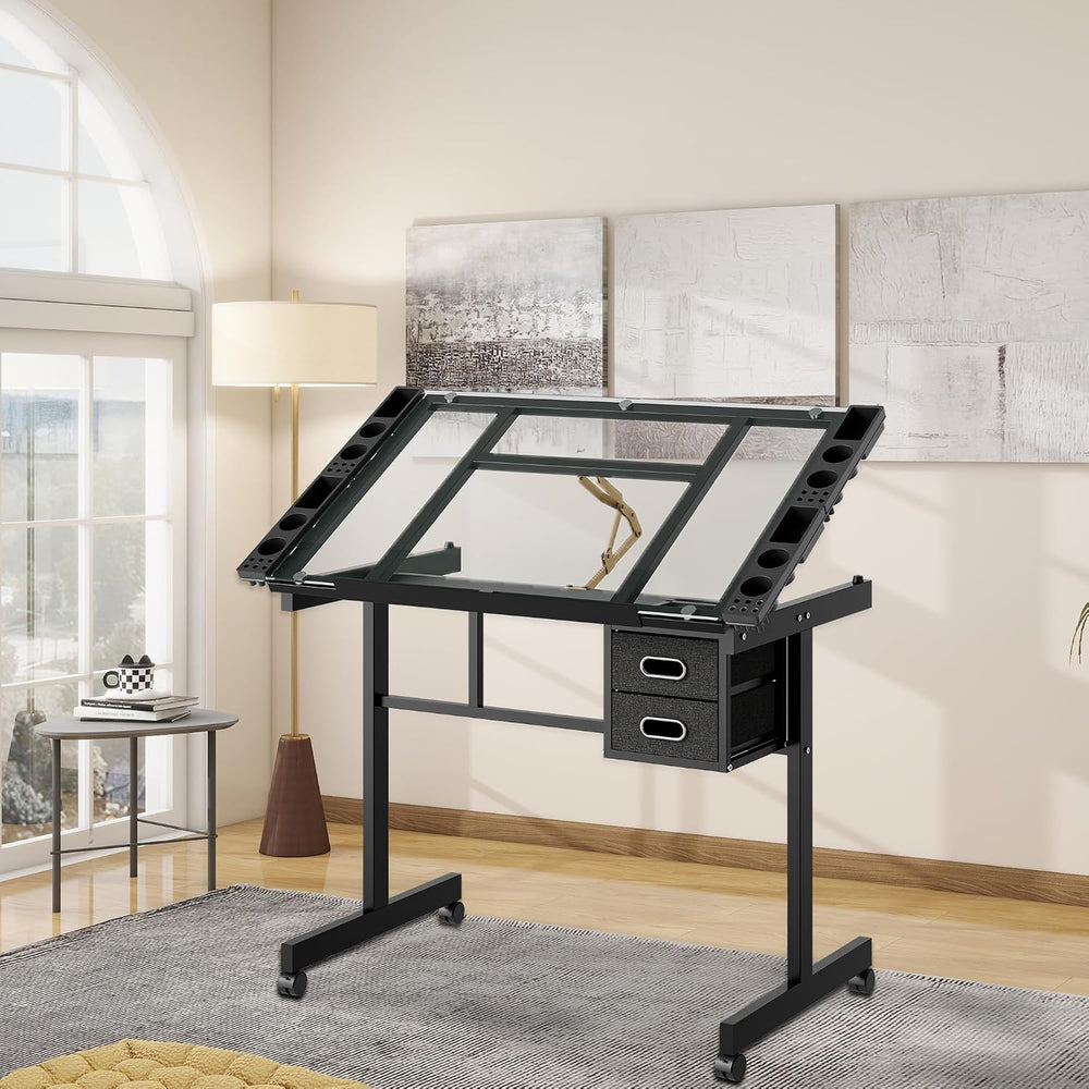 Rolling Drafting Table on Wheels, Painting Table Art Craft Desk Crafting Tabl...