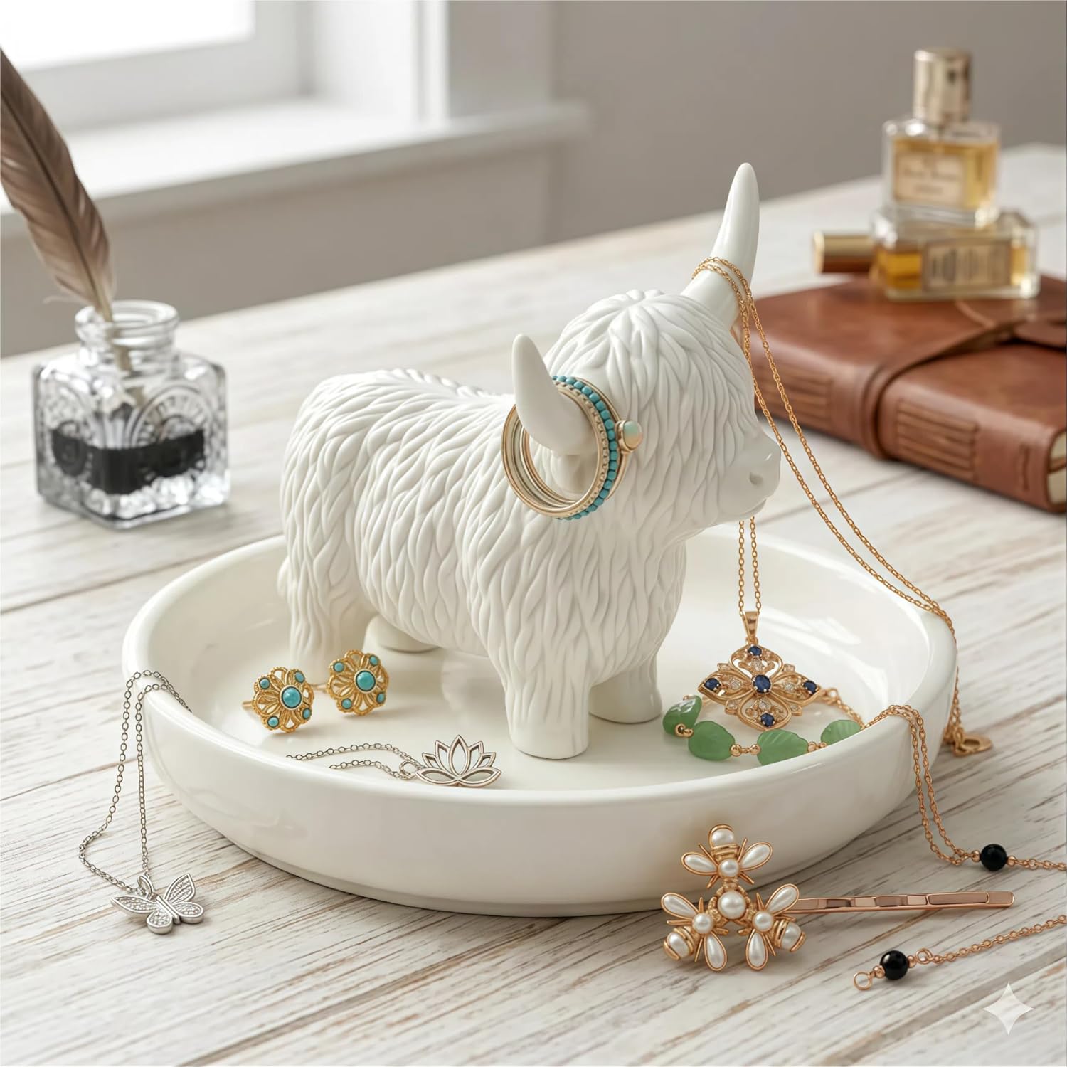 Highland Cow Gifts for Women, Ring Holder Dish for Rings, Earrings, Necklaces, Jewelry Organizer, Highland Cow Farmhouse Decor, Birthday Gifts for Women, Christmas Wedding Housewarming Present