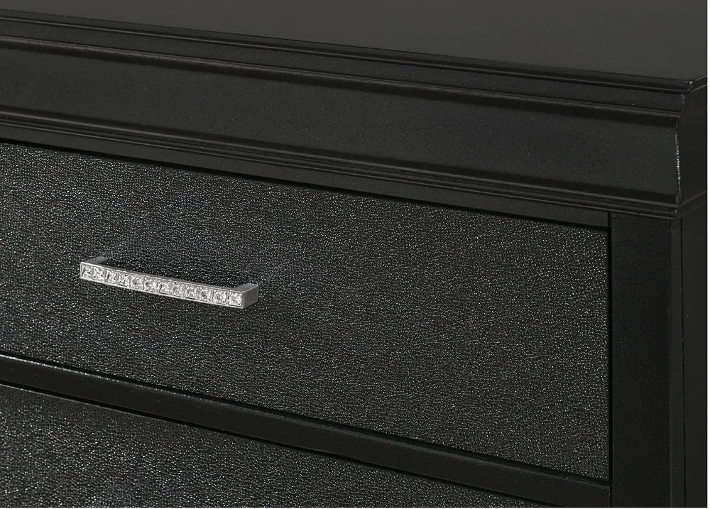Modern Style Two Drawers Nightstand Black Finish Solid Wood Crystal-Like Butt...