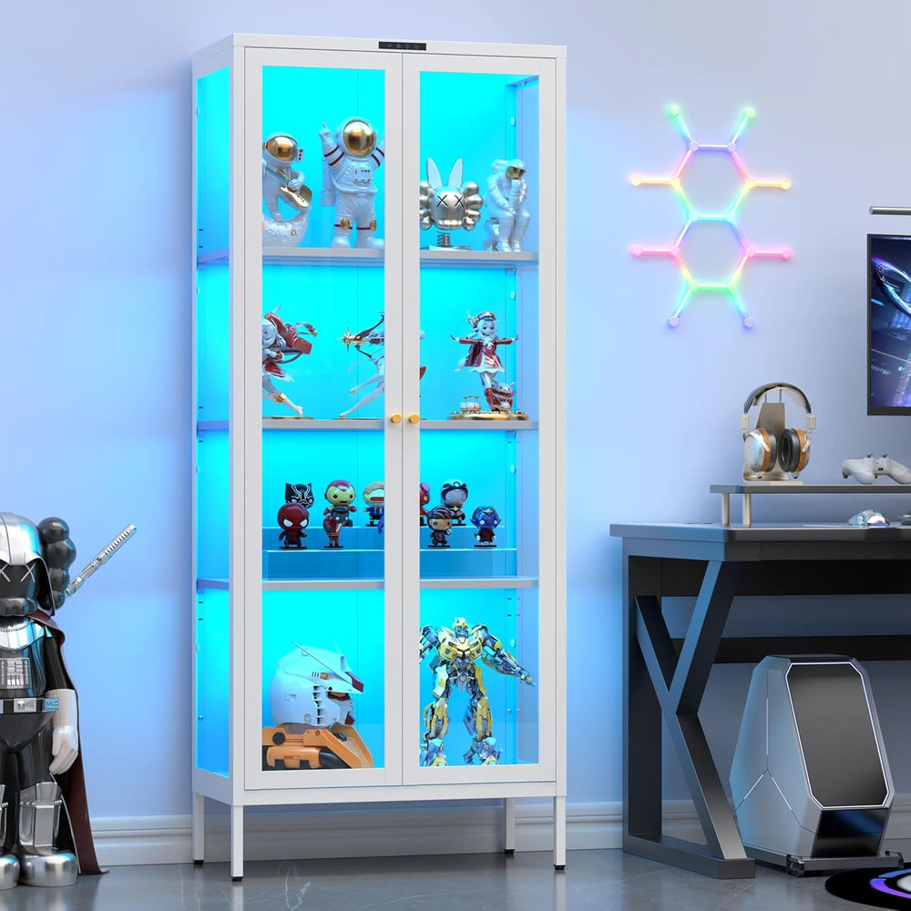 UNICOLY Display Cabinet with Glass Doors, Glass Display Cabinet with 8 Color ...