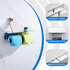 LANC Double Roll Tissue Holder with Shelf, Chrome Silver Commercial Toilet Paper Dispenser with Phone Shelf for Bathroom Wall Mounted or 3M Self-Adhesive Stainless Steel, A8377CP