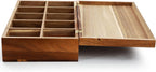 Elama Acacia Wood 14.25 x 7.5 Inch 10 Compartment Tea Box, Tea Bag Organizer, Magnetic Lid, Kitchen Storage