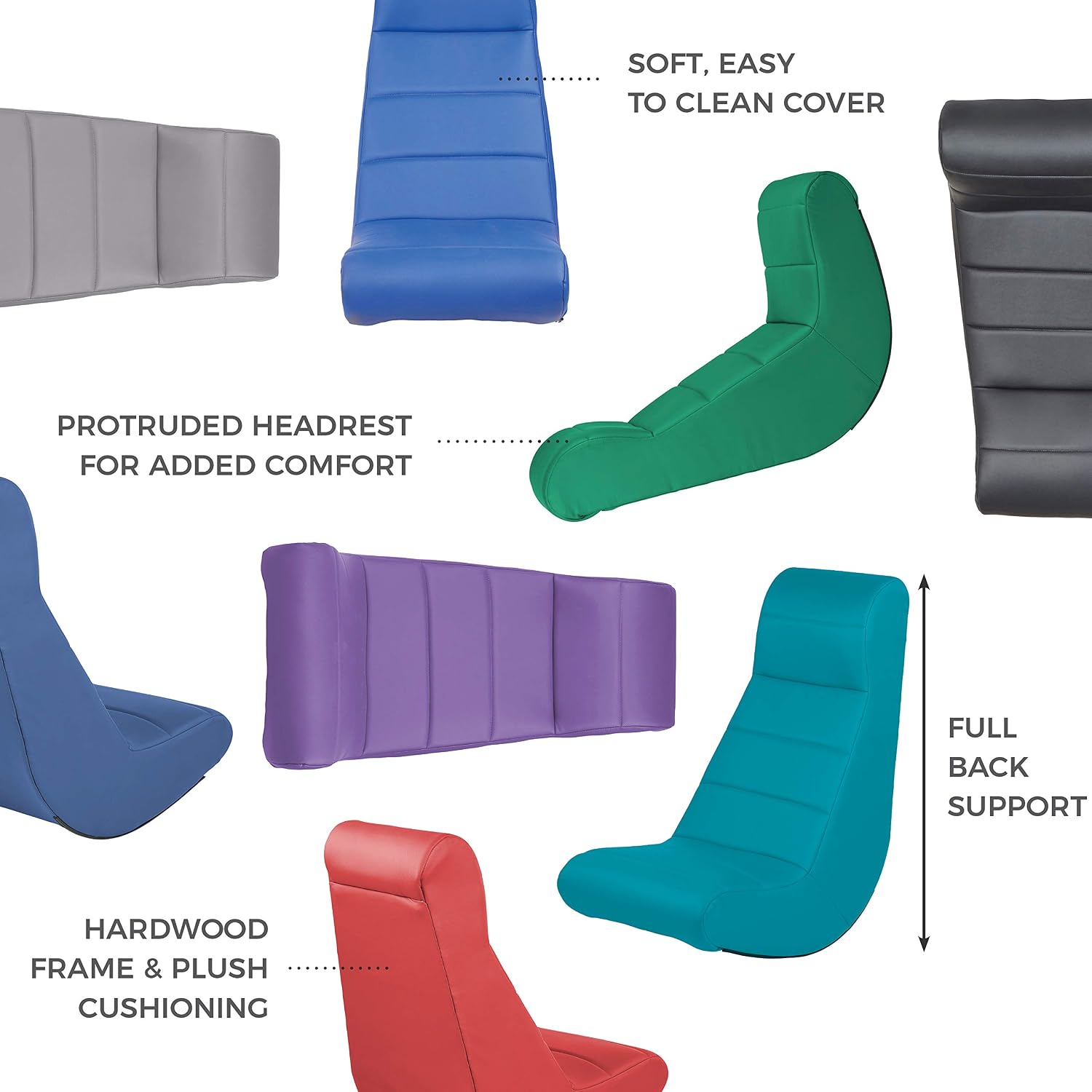 Factory Direct Partners Soft Ergonomic Horizontal Soft Floor Video Rocker - Cushioned Ground Chair Great for Reading, Gaming or Watching TV for Kids, Teens and Adults - Red, 10489-RD