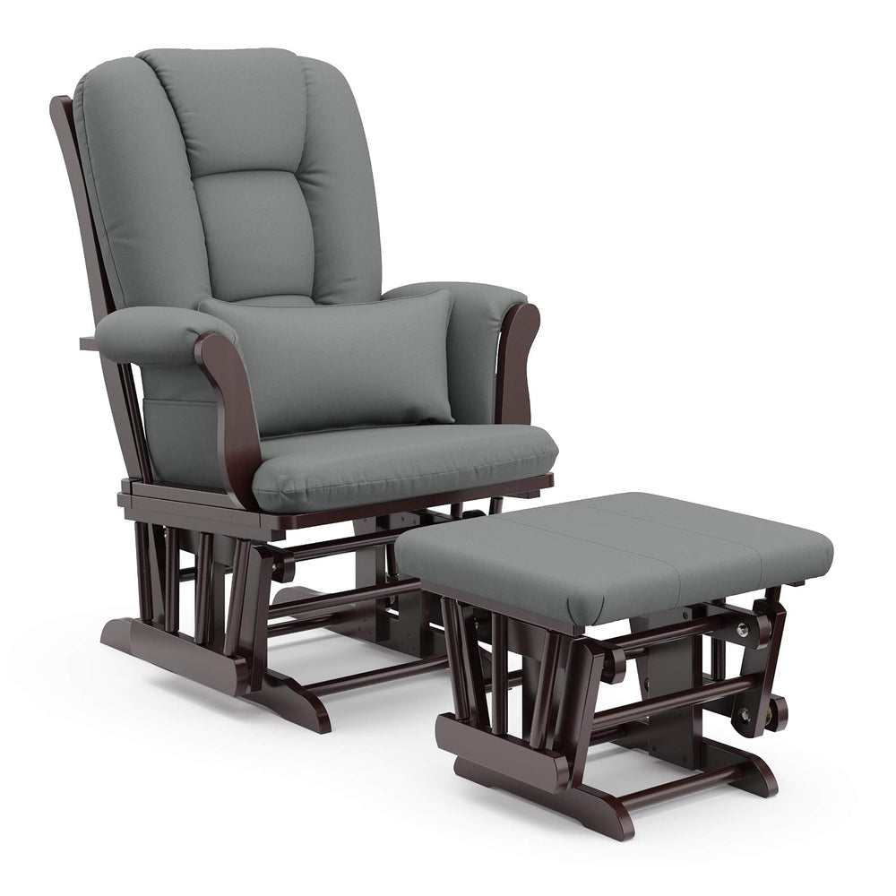 Storkcraft Tuscany Glider and Ottoman with Lumbar Pillow, Espresso/Gray