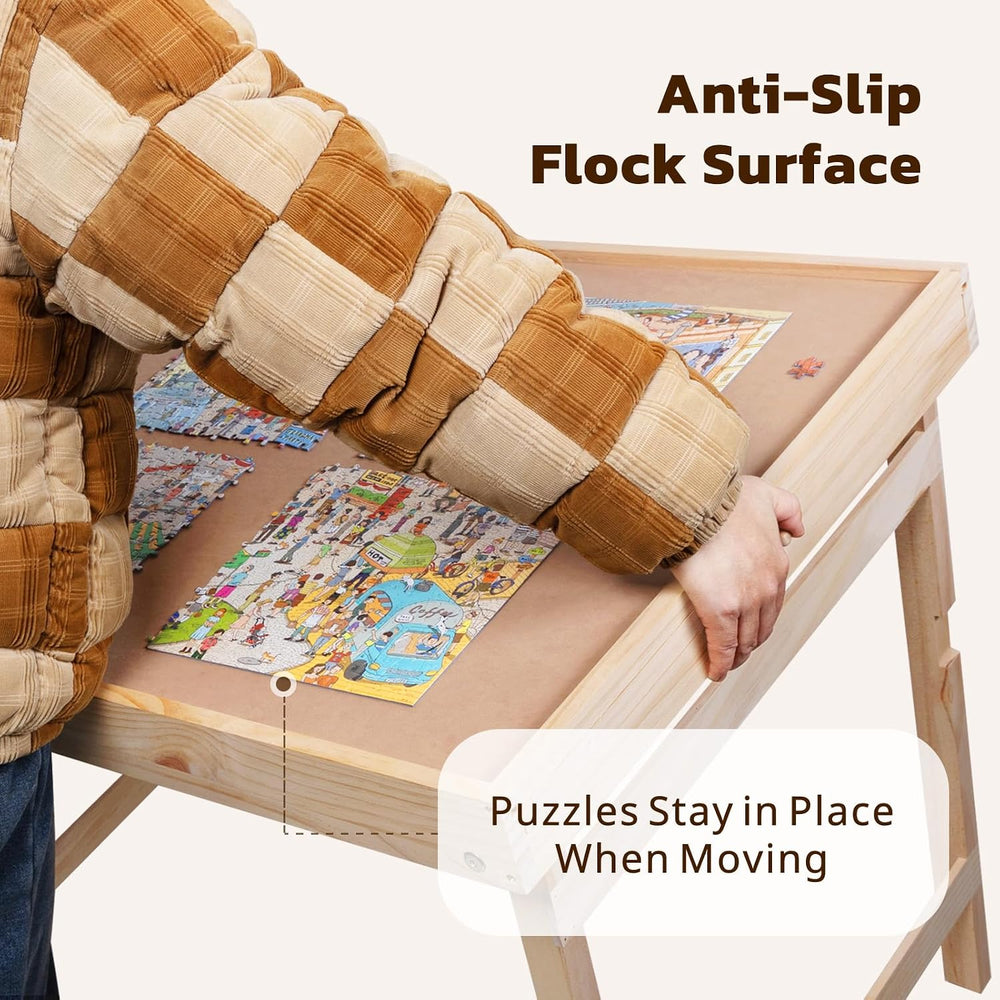 Puzzle Table with Legs & 2 Drawers & 6 Sorting Trays & Cover