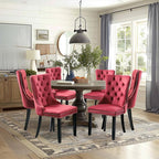 Velvet Upholstered Dining Chairs Set of 6, Modern Style Kitchen Side Chairs with Nailhead Trim and Wood Legs,Metal Pulling Ring for Dining Room Living Room(Wine Red,Set of 6)