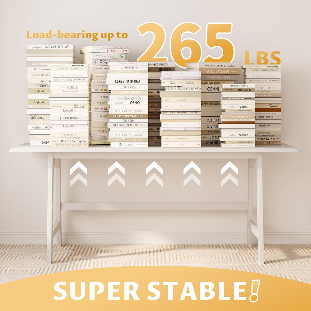 IOTXY Solid Wood Writing Table - 72" W Minimalist Long Computer Desk, White