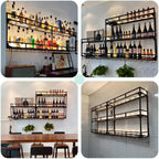 47.2in Wall Mounted Wine Rack, Wine Rack Wall Mounted with Wine Glass Rack, Metal Bar Bottle Display Shelf Wine Cups Hanging Holder, for Home Bar Cafe Decoration (Gold, 47.2 * 10 * 35.5IN)