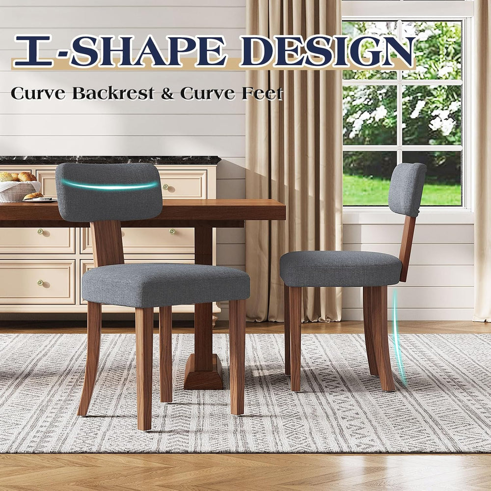 LUXOAK Mid Century Modern Dining Chairs Set of 2, Linen Upholstered Kitchen C...