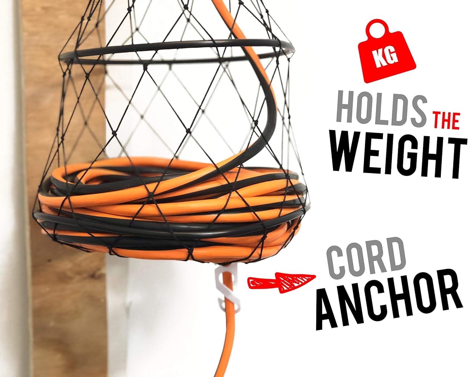 Extension Cord Winder Organizer, Transportable from Wall to Wall with 2 Fixed and 1 Swivel Wall Mount