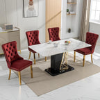 Luxury Upholstered Dining Chairs Set of 6, Red Kitchen Chair with Golden Metal Legs, Velvet Tufted Back Dining Chair, Sillas de Comedor, Modern Kitchen & Dining Room Chairs (Burgundy, 6 Pcs)