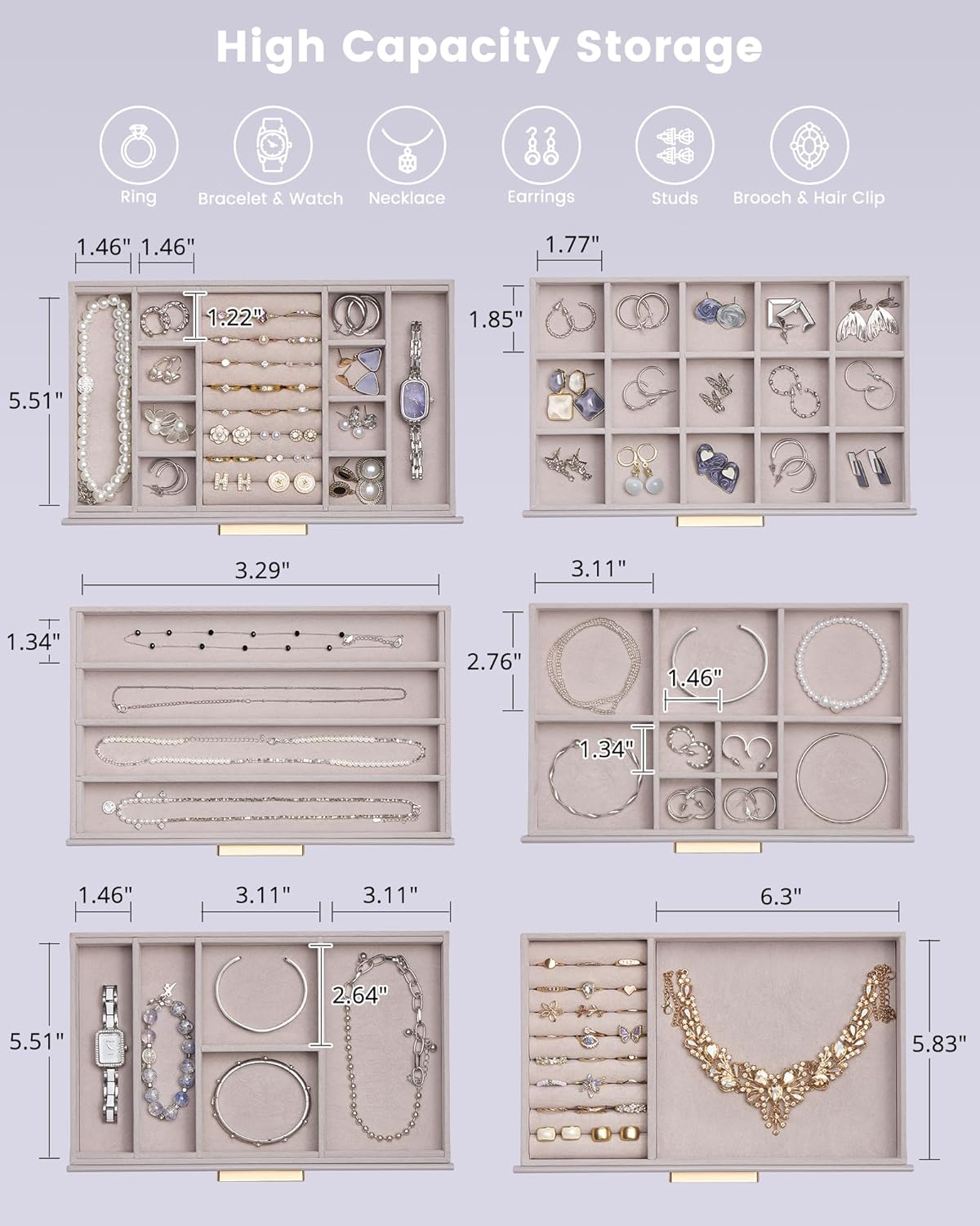 Lolalet Jewelry Box Organizer, 6-Layer Jewelry Organizers and Storage Case with Glass Lid, Ring Earring Bracelet Necklace Holder Organizer, Birthday Christmas Gifts for Women Girls -6Layer, HazePurple